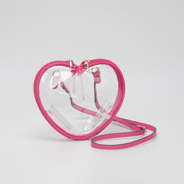 Clear Heart Crossbody Bag With Vegan Leather Trim

- Full Zip Closure
- Detachable Cross Body Strap
- Approximately 9" L X 7" T X 1" D