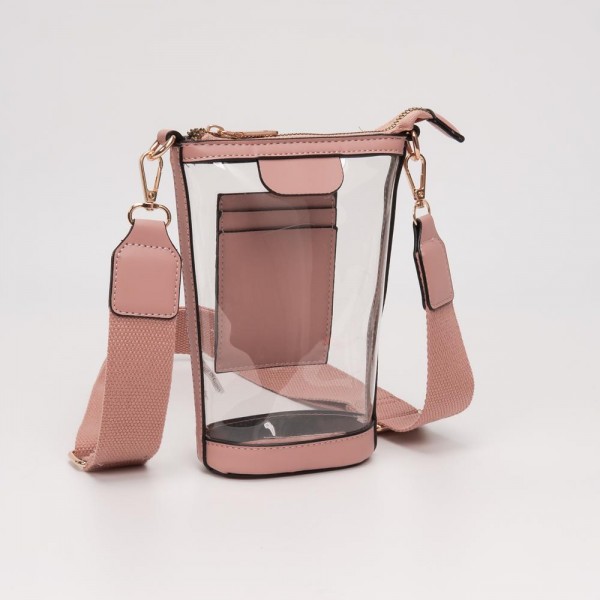 Clear Rectangular Cross Body Bag With Vegan Leather Trim

- Full Zip Closure
- Three Internal Card Holders 
- Detachable Cross Body Strap 
- Approximately 5" L X 8" T X 2" D
