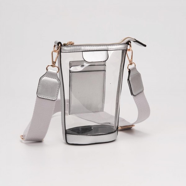 Clear Rectangular Cross Body Bag With Vegan Leather Trim

- Full Zip Closure
- Three Internal Card Holders 
- Detachable Cross Body Strap 
- Approximately 5" L X 8" T X 2" D