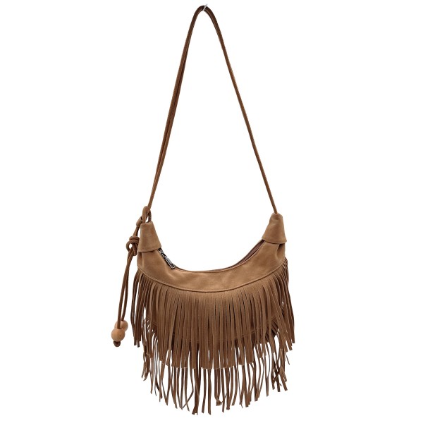 Do Everything In Love Suede Fringe Crossbody Bag With Wooden Ball Tassel 

- Full Zip Closure
- Lined Body
- 1 Internal Zip Closure 
- 100% Polyester 
- Approximately 11.5" L X 7" T X 2" D