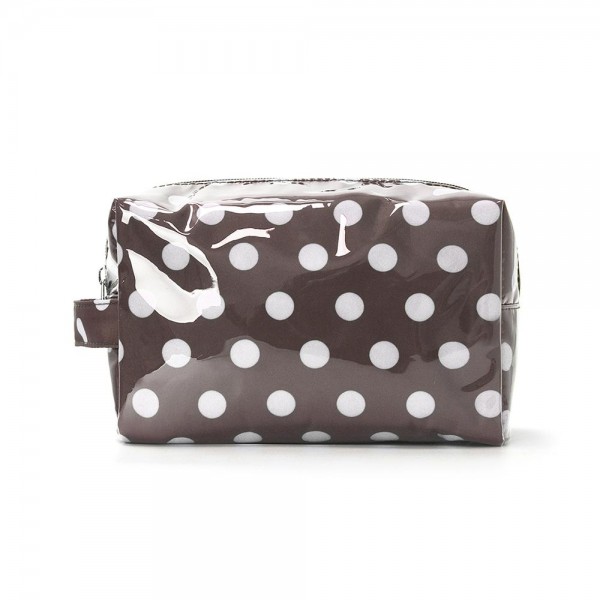Clear Coat Polka Dot Pouch 

- Full Zip Closure
- Lined Body 
- Side Handle 
- Approximately 8" L X 5" T X 3.5" D