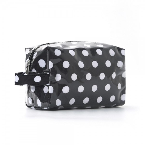 Clear Coat Polka Dot Pouch 

- Full Zip Closure
- Lined Body 
- Side Handle 
- Approximately 8" L X 5" T X 3.5" D