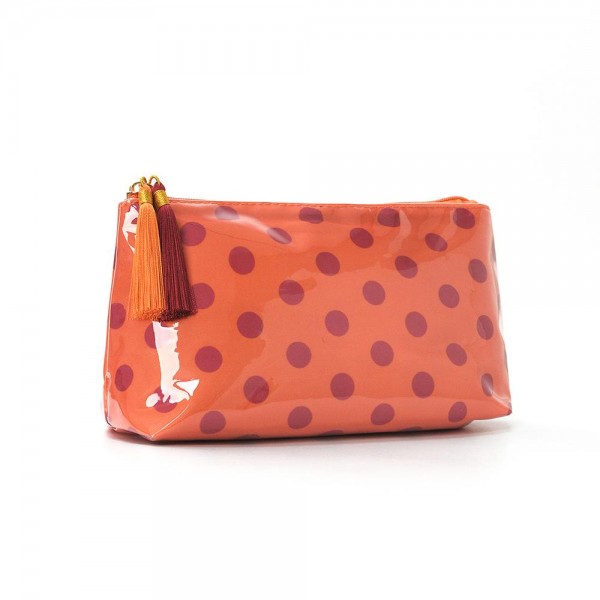 Clear Coat Polka Dot Pouch With Tassels 

- Full Zip Closure
- Lined Body
- Approximately 9" L X 5.25" T X 3.5" D