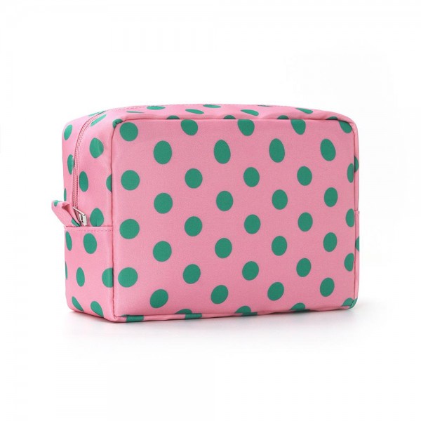 Nylon Polka Dot Pouch

- Full Zip Closure
- Lined Body
- Approximately 8.5" L X 6" T X 3" D