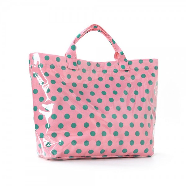 Polka Dot Clear Coat Tote Bag 

- Snap Closure
- Lined Body
- 1 Internal Zip Pocket 
- Approximately 16" L X 12" T X 4" D