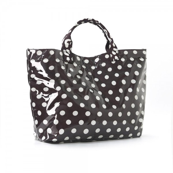 Polka Dot Clear Coat Tote Bag 

- Snap Closure
- Lined Body
- 1 Internal Zip Pocket 
- Approximately 16" L X 12" T X 4" D