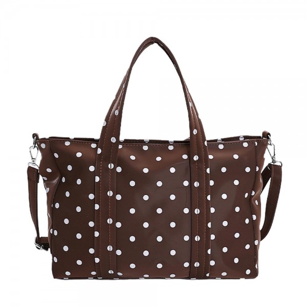 Soft Nylon Polka Dot Tote Bag 

- Full Zip Closure 
- Lined Body
- Inner Zip Closure 
- Removeable Crossbody Strap 
- Approximately 12" L X 9" T X 3" W 