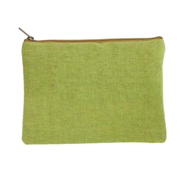 Wholesale green burlap pouch top zipper closure lined inside tall Great monogram