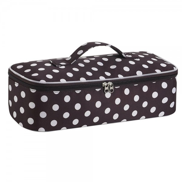 Structured travel cosmetic case with a full zip lid, a top carry handle, and a wipe clean lining that shrugs off spills. The long rectangular shape stands brushes, palettes, and full size bottles upright instead of leaving them jumbled flat. Sturdy enough to pack in a suitcase and pretty enough to leave out on a vanity. A strong standalone gift and an easy upsell next to a matching tote.
