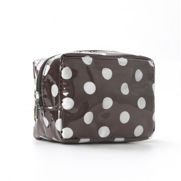 Polka Dot Boxy Cosmetic Pouch with a glossy coated finish, a smooth zip closure, and a compact square shape that sits neatly in a drawer or suitcase. Sized just right for makeup, hair ties, chargers, or travel toiletries, and the wipe clean surface handles leaky products with ease. Toss it in a tote, carry on, or gym bag for instant organization. A cute, affordable gift that boutique shoppers love to buy in multiples.