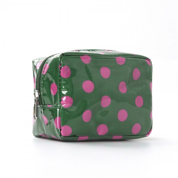 Polka Dot Boxy Cosmetic Pouch with a glossy coated finish, a smooth zip closure, and a compact square shape that sits neatly in a drawer or suitcase. Sized just right for makeup, hair ties, chargers, or travel toiletries, and the wipe clean surface handles leaky products with ease. Toss it in a tote, carry on, or gym bag for instant organization. A cute, affordable gift that boutique shoppers love to buy in multiples.