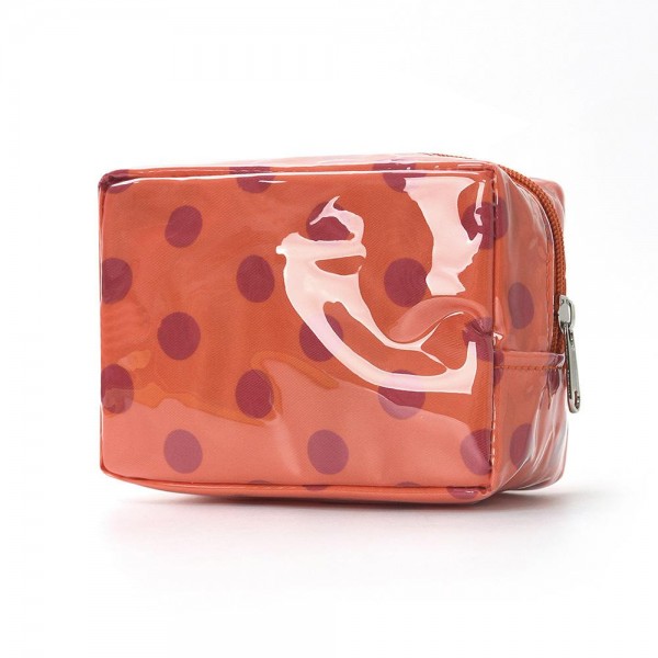 Polka Dot Boxy Cosmetic Pouch with a glossy coated finish, a smooth zip closure, and a compact square shape that sits neatly in a drawer or suitcase. Sized just right for makeup, hair ties, chargers, or travel toiletries, and the wipe clean surface handles leaky products with ease. Toss it in a tote, carry on, or gym bag for instant organization. A cute, affordable gift that boutique shoppers love to buy in multiples.