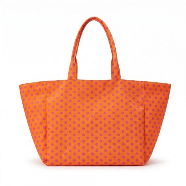 Polka Dot Tote Bag in a durable woven fabric with an allover classic dot print, matching shoulder straps, and a roomy open top that fits a laptop, water bottle, and everyday essentials. The wide, structured base keeps everything organized on the go. Perfect for beach days, farmers markets, school runs, and weekend getaways. A cheerful, budget friendly carryall that sells fast on its own and makes an easy gift.