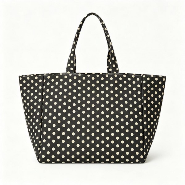 Polka Dot Tote Bag in a durable woven fabric with an allover classic dot print, matching shoulder straps, and a roomy open top that fits a laptop, water bottle, and everyday essentials. The wide, structured base keeps everything organized on the go. Perfect for beach days, farmers markets, school runs, and weekend getaways. A cheerful, budget friendly carryall that sells fast on its own and makes an easy gift.