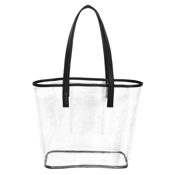 Wholesale stadium approved clear PVC tote bag trimmed team s color has inner poc