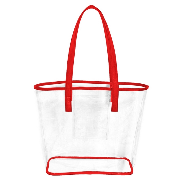 Wholesale stadium approved clear PVC tote bag trimmed team s color has inner poc