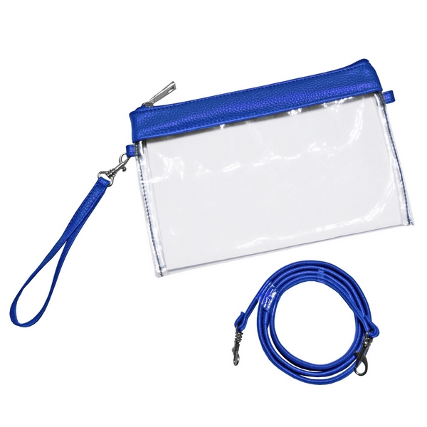 Wholesale clear PVC stadium purse trimmed team s color comes wristlet strap cros