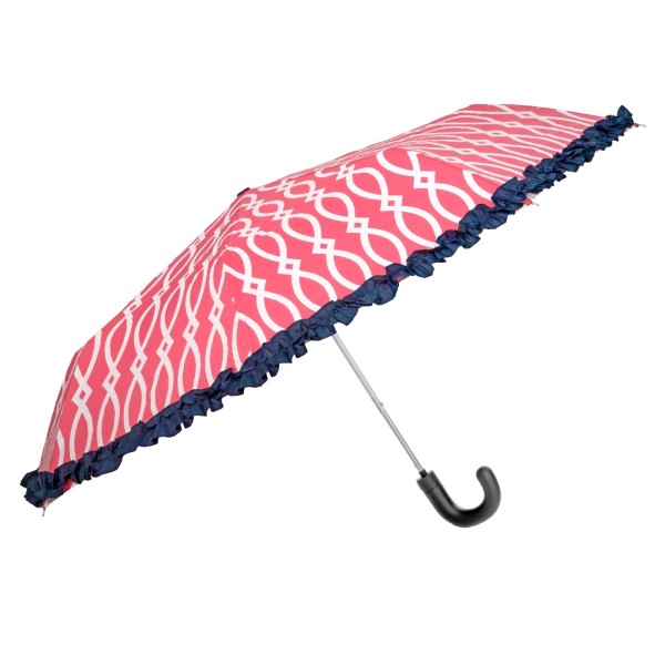 Wholesale full sized pink white navy blue umbrella ruffled trim curved rubber ha