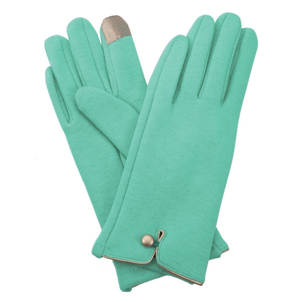 Wholesale mint green fleece lined gloves touchscreen fingertips gold button deta