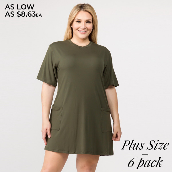 Women's Plus Size Solid Color Short T-Shirt Dress with Pockets. Short Crewneck Two open front pockets Above the knee length hem Soft and stretchy fabric Imported - Women's Plus Size Solid Color Short T-Shirt Dress with Pockets. Short Crewneck Two open front pockets Above the knee length hem Soft and stretchy fabric Imported -
