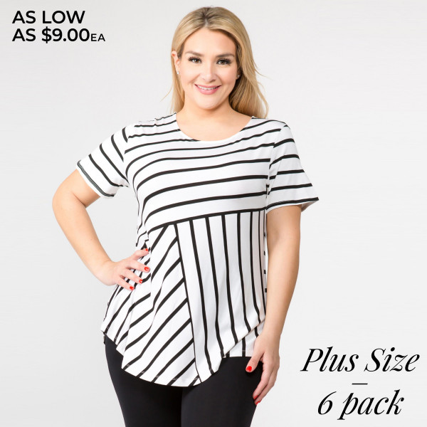 Wholesale pLUS striped short sleeve tunic top Pack breakdown pcs pack XL Composi