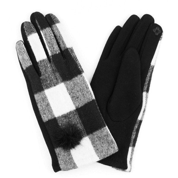 Wholesale buffalo check pom pom smart touch gloves One fits most Acrylic