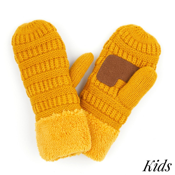 C.C MT-25 KIDS
Kids Ribbed Knit Sherpa Cuff Mitten

- One size fits most 
- 100% Acrylic