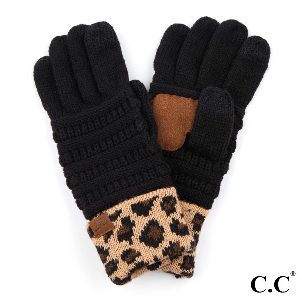 Wholesale c C G Solid Ribbed Smart Touch Gloves Leopard Print Cuff Touchscreen C