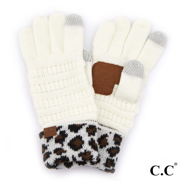 Wholesale c C G Solid Ribbed Smart Touch Gloves Leopard Print Cuff Touchscreen C