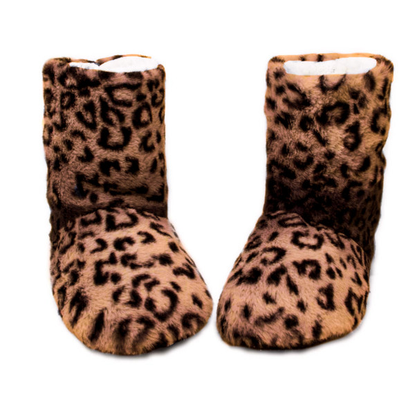 Faux fur indoor leopard print sherpa lined bootie slippers