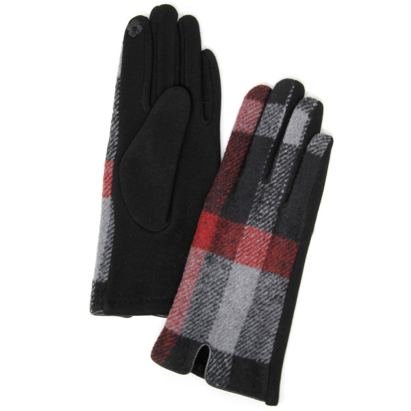 Plaid Print Smart Touch Gloves.

- Touchscreen Compatible
- One size fits most 
- 60% Cotton, 40% Polyester