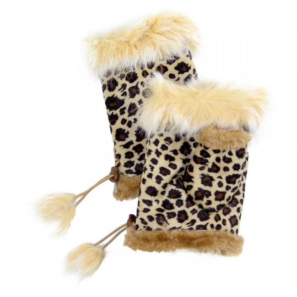 Wholesale leopard print faux fur trim fingerless gloves One fits most Polyester