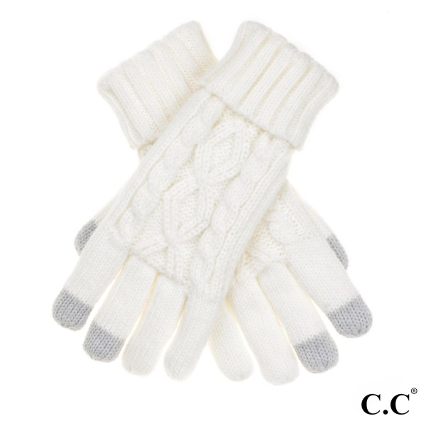 Wholesale c C G Cable knit smart touch gloves fuzzy lining Acrylic One fits most