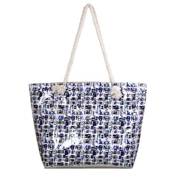 Wholesale plastic letter canvas tote bag rope handles Open inside Zipper closure