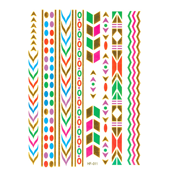 Multicolored tribal fashion tattoos. Approximately 6" x 8"