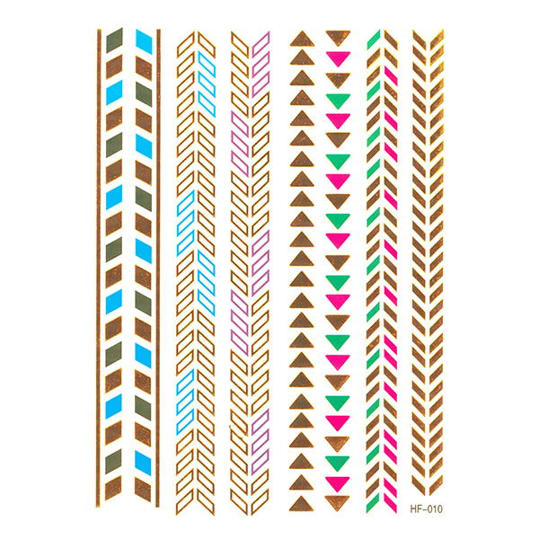 Multicolored tribal fashion tattoos. Approximately 6" x 8"