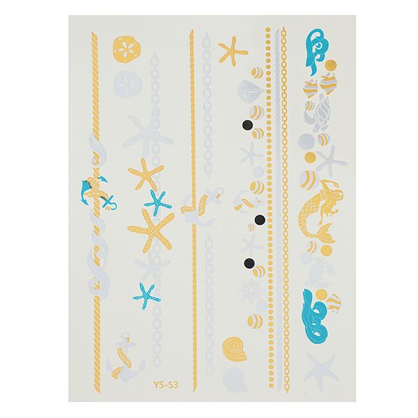 Wholesale metallic fashion tattoos gold silver turquoise sea life designs