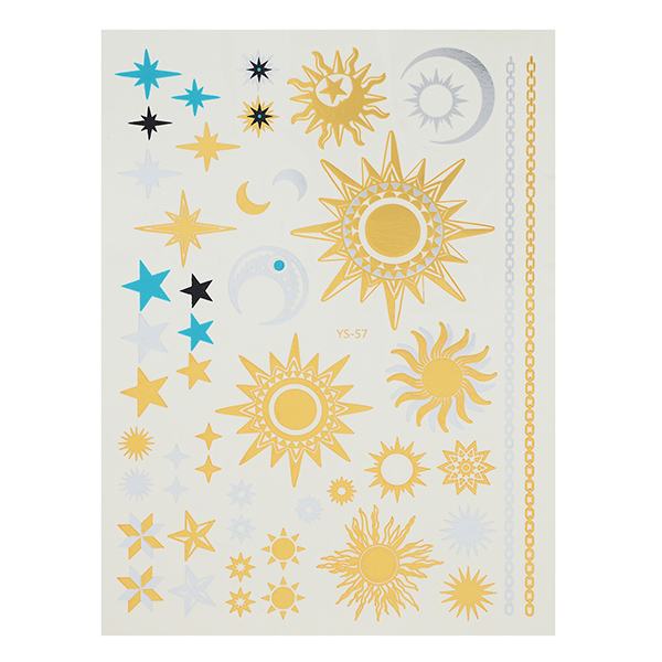 Wholesale metallic fashion tattoos gold silver moon sun stars