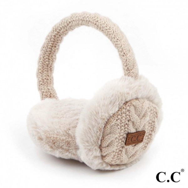 Wholesale c C EM Cable Knit Earmuffs Faux Fur Trim One Fits Most Adjustable Band