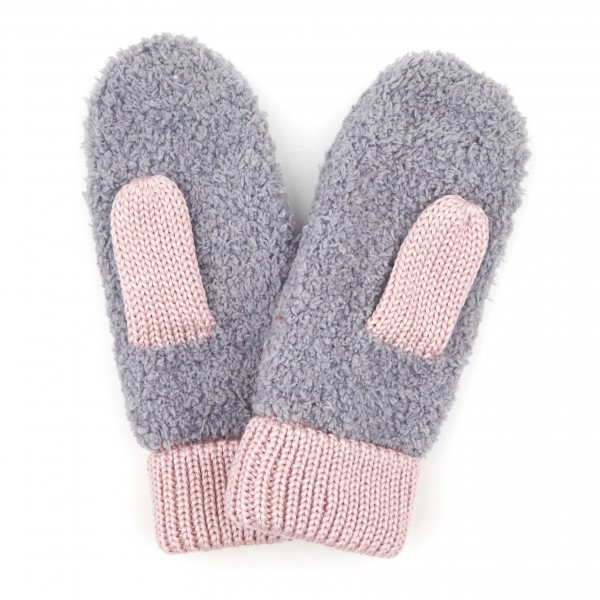 Wholesale c C MT Sherpa Yarn Knit Mittens Color Knit Trim One fits most Polyeste