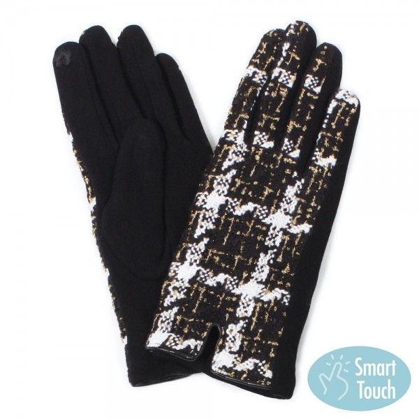 Gold Metallic Tweed Plaid Smart Touch Gloves.

- Touchscreen Compatible 
- One size fits most
- 100% Polyester