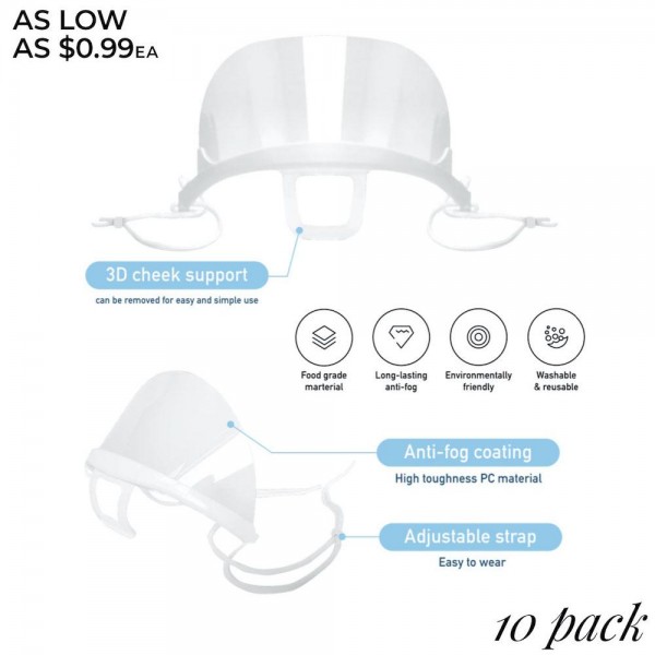 Wholesale washable Reusable Transparent Mouth Shield Box Shields per Box Individ
