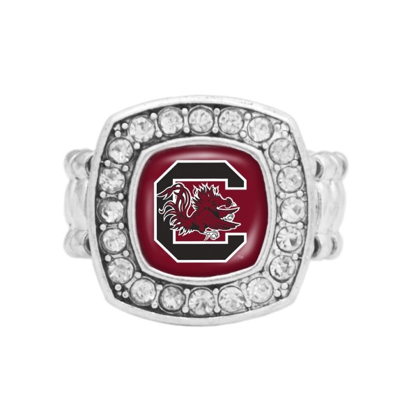 Wholesale officially licensed South Carolina silver stretch band ring crystal rh
