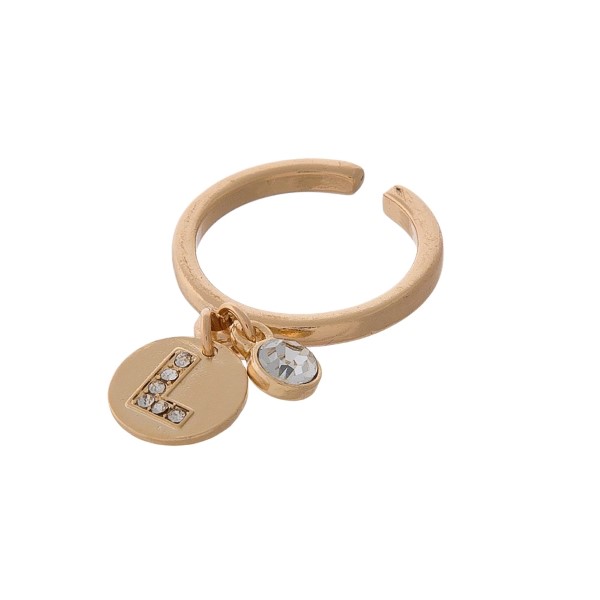 Wholesale gold adjustable ring block L initial charm