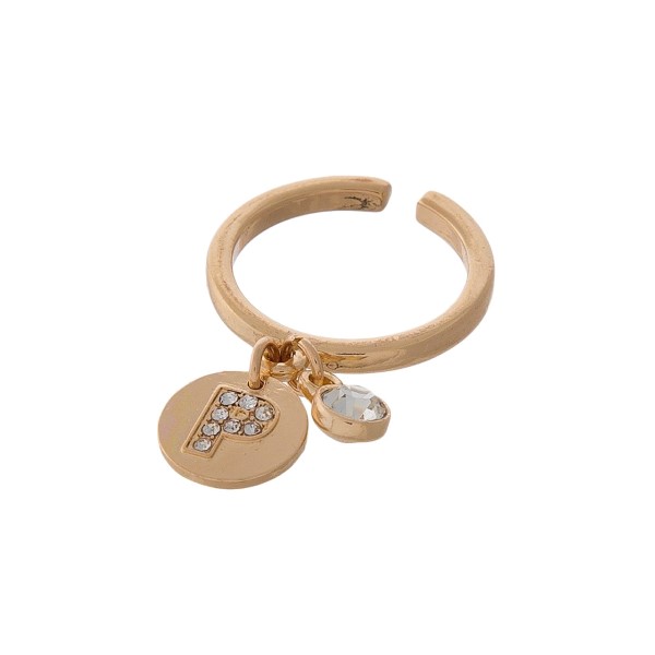 Wholesale gold adjustable ring block P initial charm