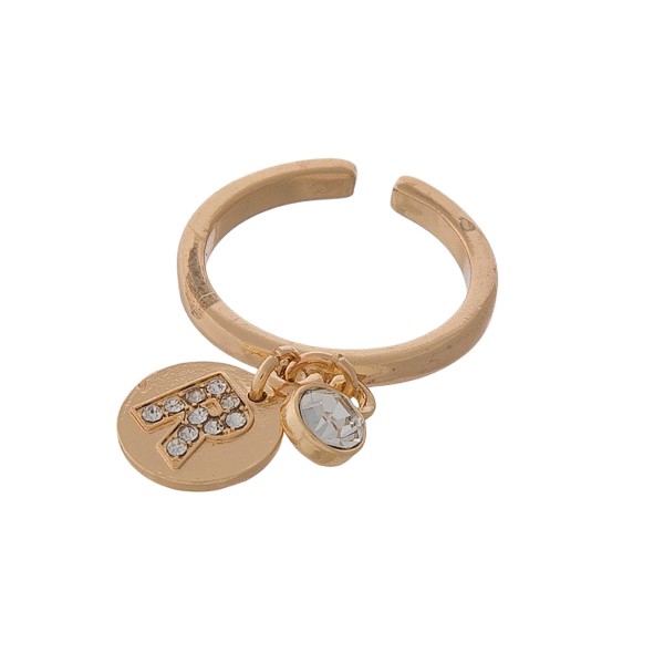 Wholesale gold adjustable ring block R initial charm