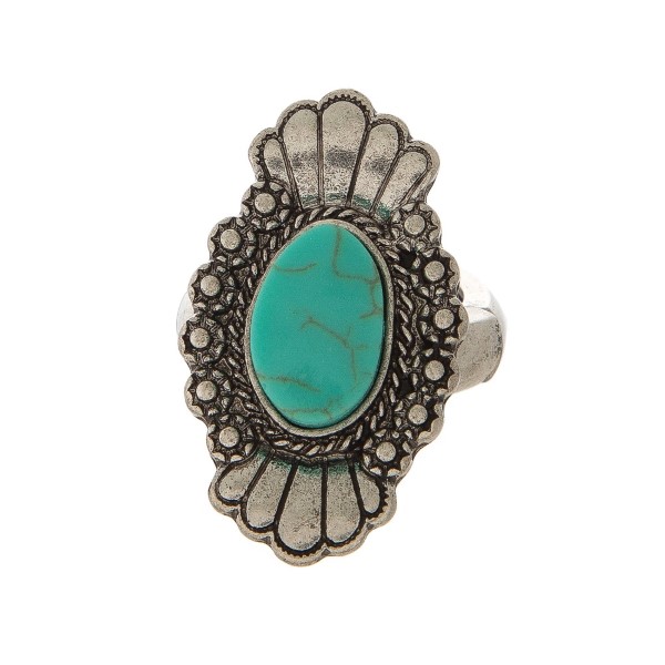 Wholesale bohemian burnished silver stretch ring turquoise accent