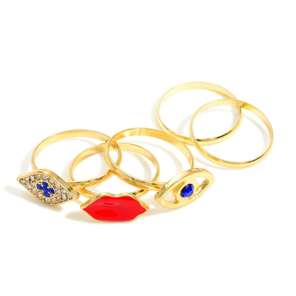 Wholesale set Gold Rings Evil Eye Accents One Fits Most