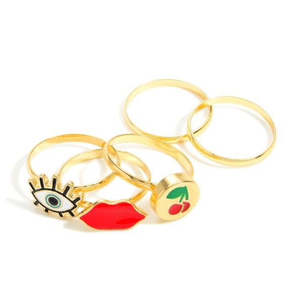 Wholesale set Gold Rings Evil Eye Accents One Fits Most