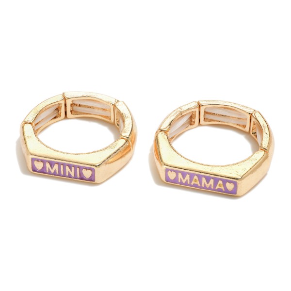 Wholesale matching Mother Daughter Gold Enamel Stretch Rings Mama Mini Charms Mo